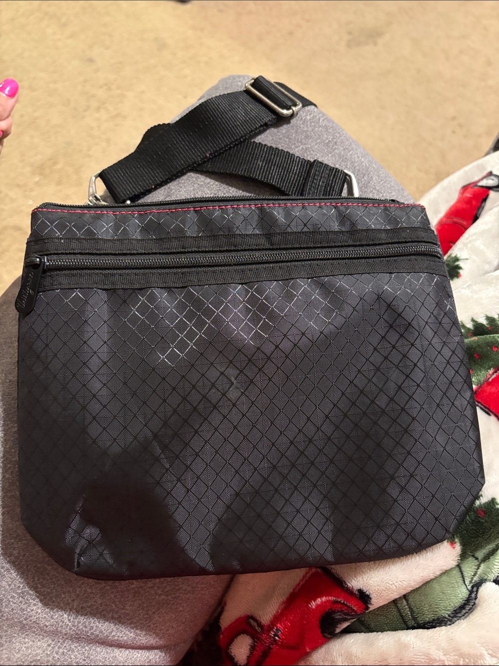 thirty-one Black Crossbody Bag with Pink Accent